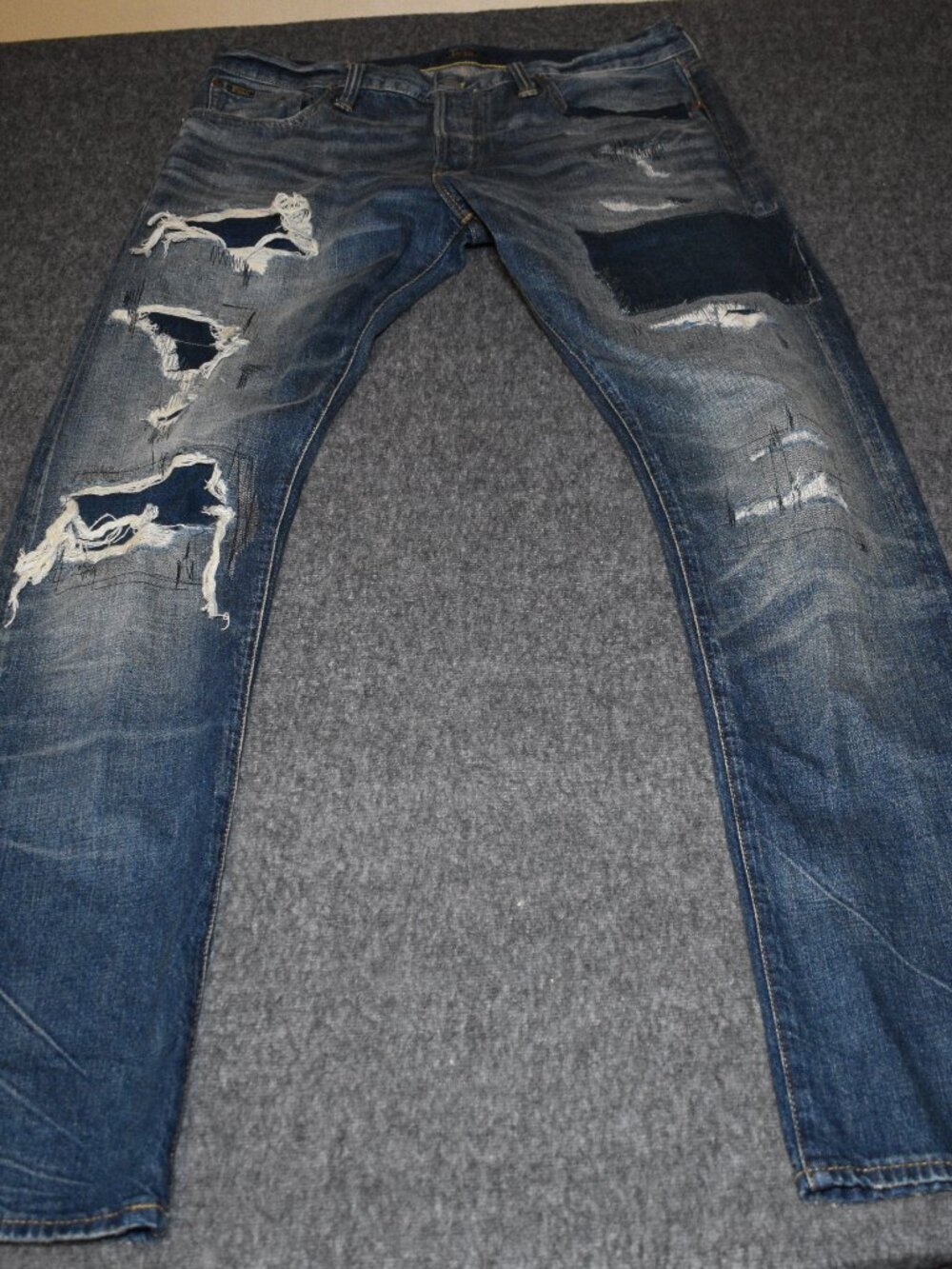 Polo Ralph Lauren Sullivan Slim Jeans Distressed Patchwork Blue Mens 34x34